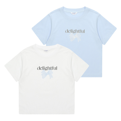 [에꼴리에] 여자 여름이월 3부 리본 레터링 크롭티(25B1458)