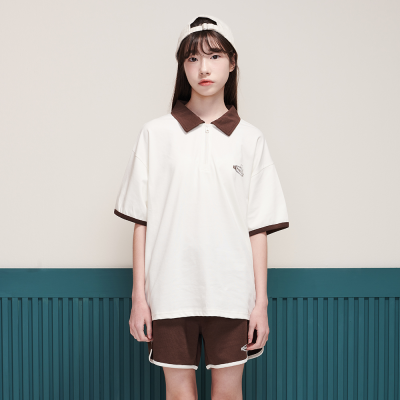 [에꼴리에] 여자 여름이월 4부 반집업 배색 카라티(25B1757)