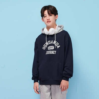 [에꼴리에] 남녀공용 가을신상 배색후드 레터링 후드티(25C0701)