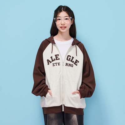 [에꼴리에] 여자 가을신상 루즈핏 배색라글란 후드점퍼(25C0151)