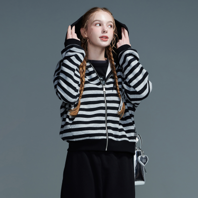 [틴톡] 여자 겨울신상 스트라이프집업후드점퍼(25RT755)