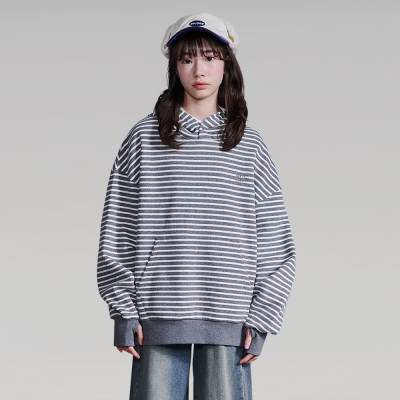 [에꼴리에] 여자 겨울신상 오버핏스트라이프 워머후드티(25D5755)