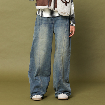 [소이] 여자 겨울신상 절개라인와이드기모 빈티지진(25W5257)