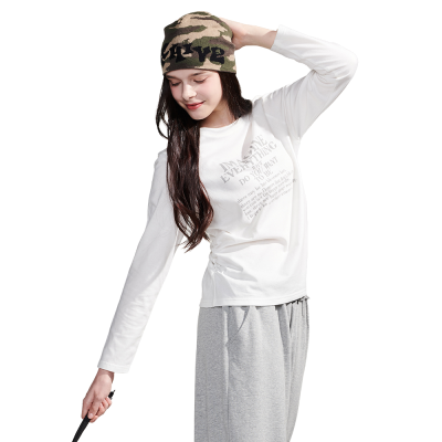 [틴톡] 여자 봄신상 빈티지 레터링 옆선 셔링티(26OT451)