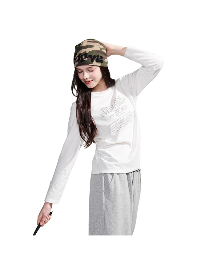 [틴톡] 여자 봄신상 빈티지 레터링 옆선 셔링티(26OT451)