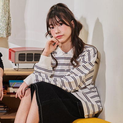 [에꼴리에] 여자 봄신상 멀티스트라이프오버핏카라티(26A5452)