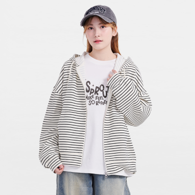 [에꼴리에] 여자 봄신상 스트라이프루즈핏후드점퍼(26A0152)