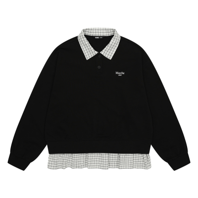 [소이] 여자 봄신상 체크배색카라맨투맨티(26S5457)