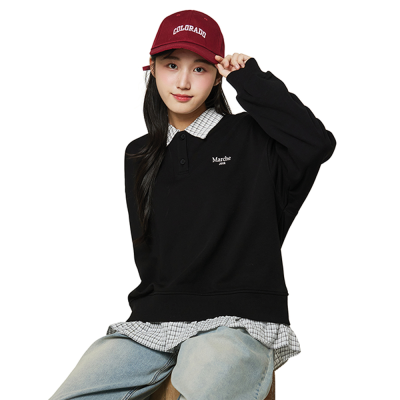 [소이] 여자 봄신상 체크배색카라맨투맨티(26S5457)