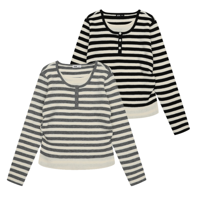 [소이] 여자 봄신상 레이어드 스트라이프 니트티 (26S5051)