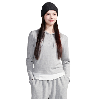 [틴톡] 여자 봄신상 반오픈 슬림 레이어드 후드티(26OT456)