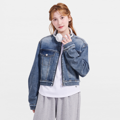 [에꼴리에] 여자 봄신상 빈티지 크롭 바이커 데님자켓(26A5551)
