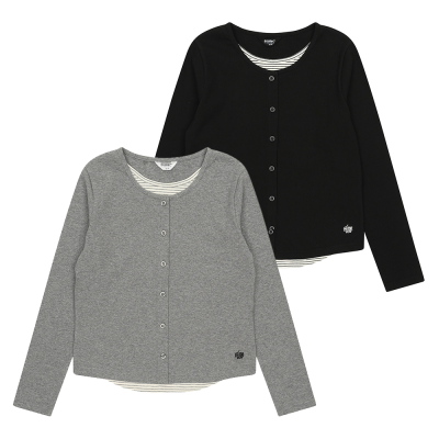 [에꼴리에] 여자 봄신상 스트라이프 레이어드 가디건티(26A1458)