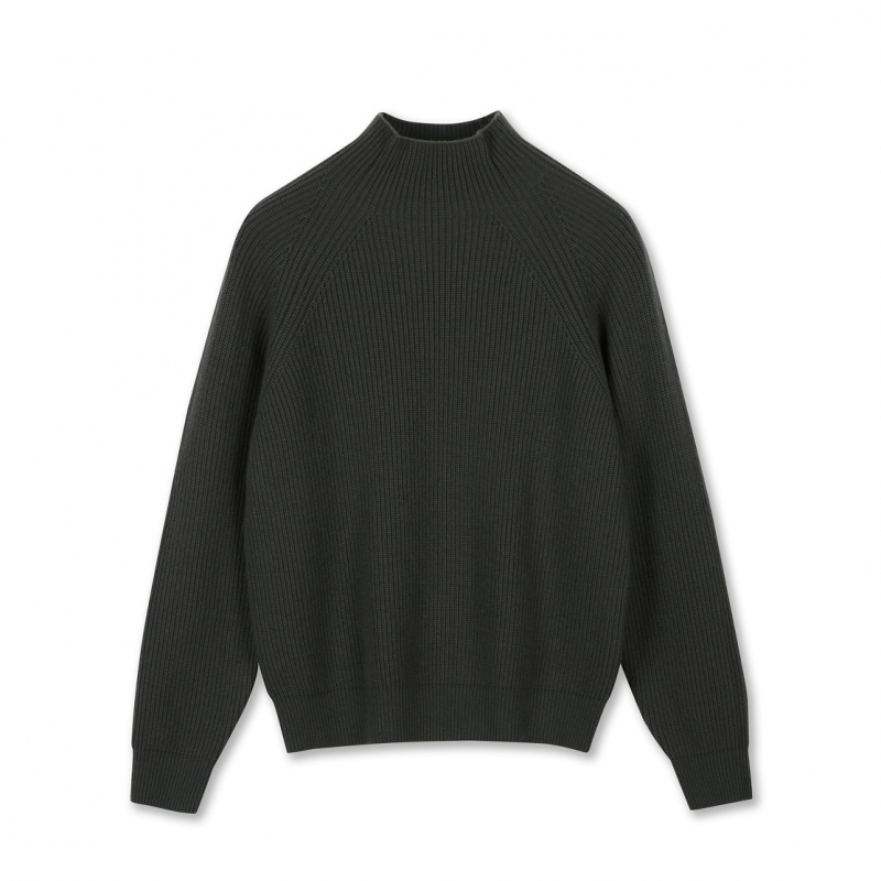 Wool High Neck Knit (Charcoal)