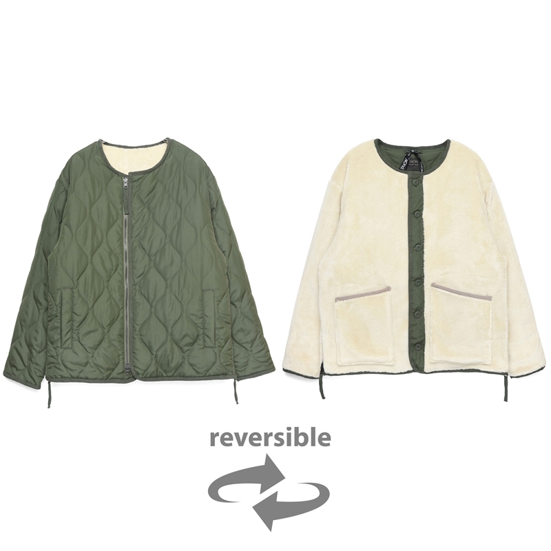 Military Riversible Crew Neck Down Jacket - Olive X Cream