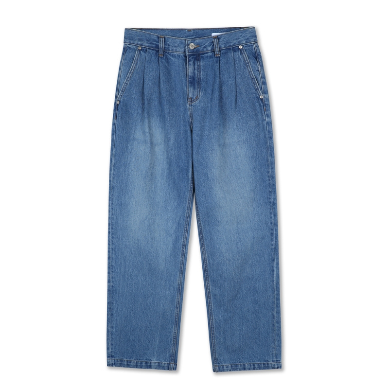 Two Tuck Wide Denim Pants (Light Blue)