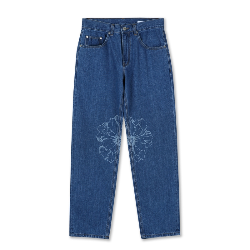 Big Flower Laser Denim Pants - French Blue