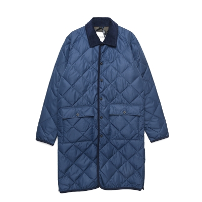 Piping Collared Long Down Coat - Navy