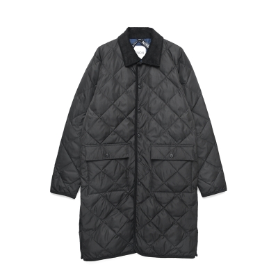 Piping Collared Long Down Coat - Black