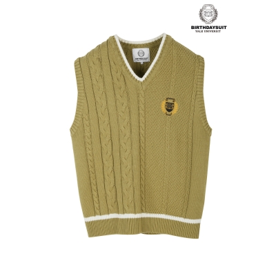 Cable Emblem Knit Vest - Olive