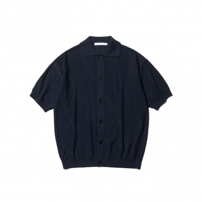 Fine Guage Logo Pattern Half Cardigan - Navy