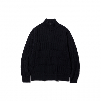 Half Zip-Up Cable Knit - Dark Navy