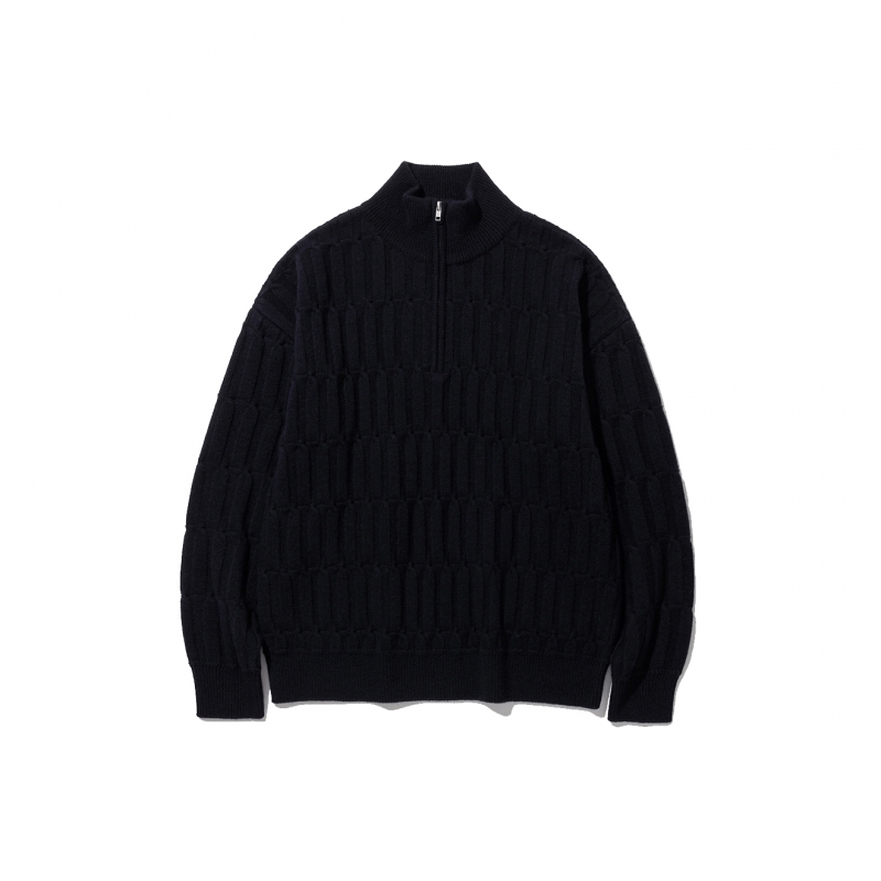 Half Zip-Up Cable Knit - Dark Navy