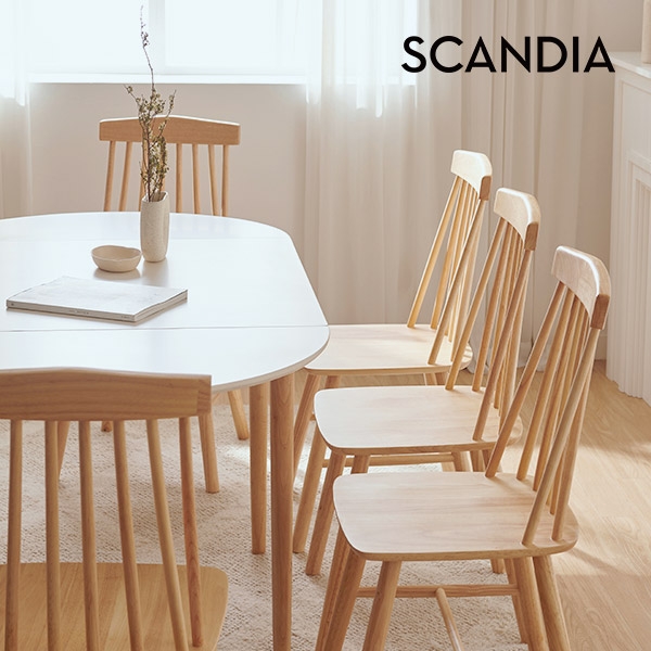 [스칸디아]오트 접이식 확장형 테이블 6인세트(A타입 의자6)