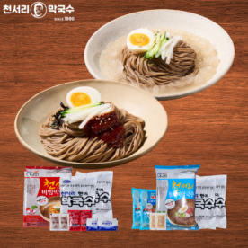 [천서리막국수] 매콤달콤 비빔막국수 508.5g (2인분)  X 2팩 + 진짜 동치미 막국수 1,012g (2인분) X 2팩 (총4팩) (무료배송)