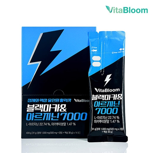 [비타블룸] 블랙마카 아르기닌 7000 [31g {정제1,000mg(500mg*2정)+액상30g} * 14포] X 1박스(무료배송)