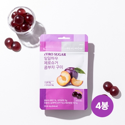 [5개남음] [체험팩] 일일하우 제로슈거 콤부차 구미 푸룬맛 40g*4입(봉당 250원)