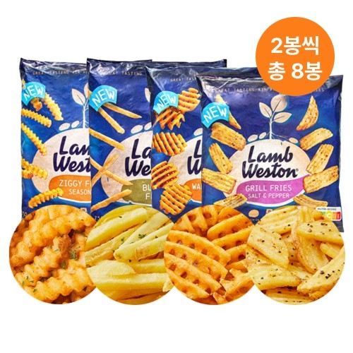 [10세트남음] 램웨스턴 감자튀김 4종 500g~750g 8봉구성 (지기시즈닝+와플모양시즈닝+버거프라이+그릴프라이 각 2봉씩 / 약 5.2kg) (무료배송)