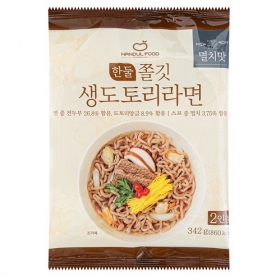 [반짝특가] [임박] [한둘푸드] 쫄깃 생도토리라면(멸치맛) 342g(2인분) x 6봉 (무료배송)