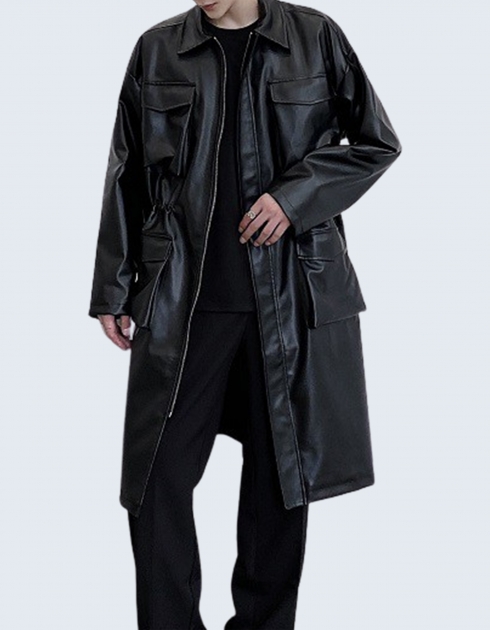 Multi pocket leather coat