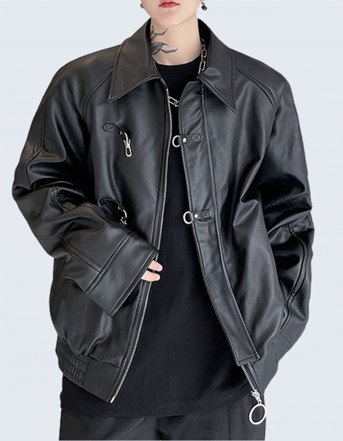 Unique Buckle Fake Leather Jacket
