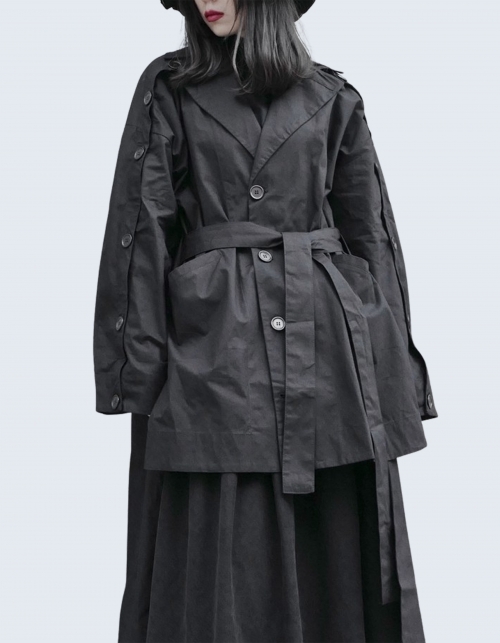 Unique button short trench coat