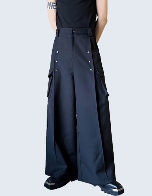 Unique Button Wide Leg Pants