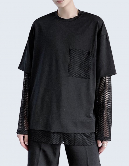 layered mesh short-sleeved T-shirt