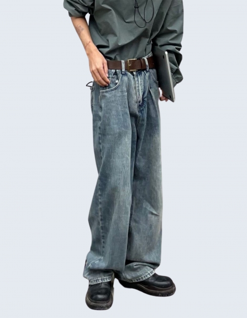 Retro washed onetuck denim pants