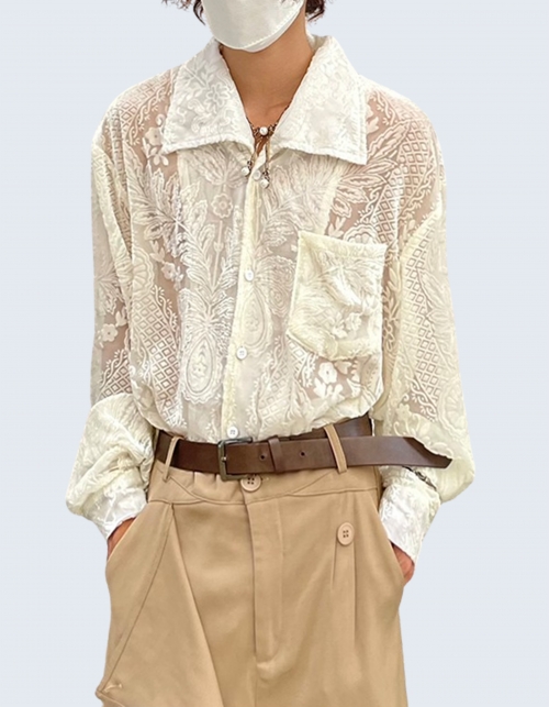 Cuban Collar See-through Floral Shirt