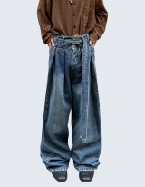 Retro Old Belt Wide Leg Jeans