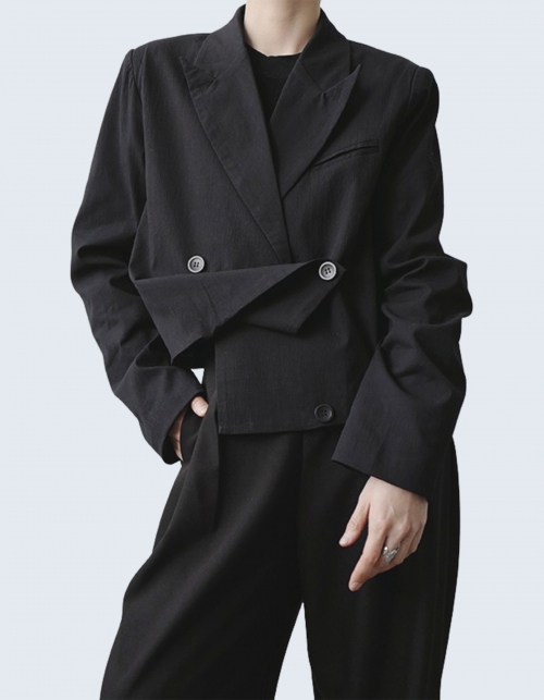 Unbalanced Button Cropped Blazer