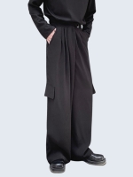 simple belt two pocket wide pants