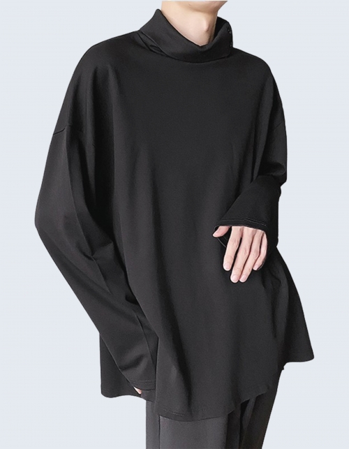 Loose fit button turtleneck