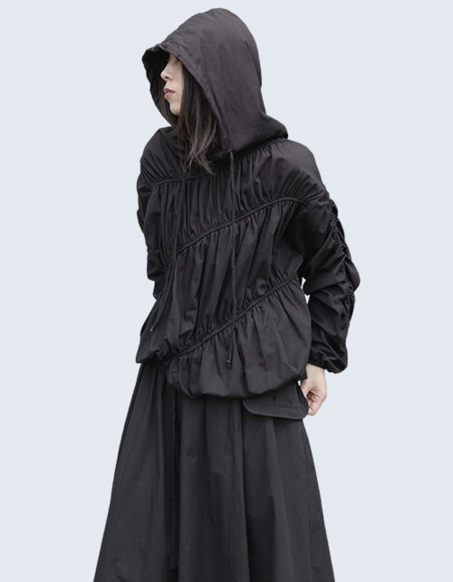 Unique Pleated Hooded T-shirt