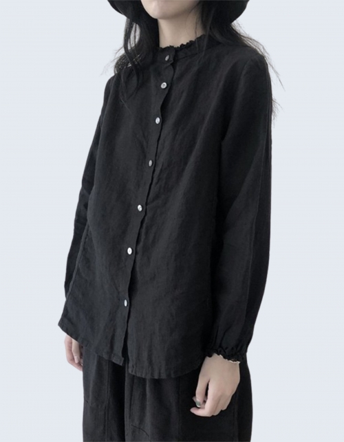 simple linen non-collar shirt