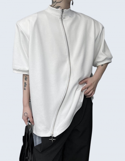 Two-way zipper half-collar T-shirt