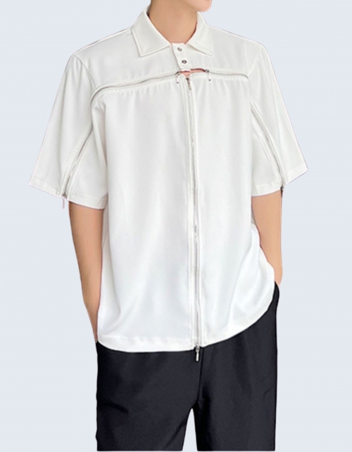 3 Zipper Simple Collar T-Shirt