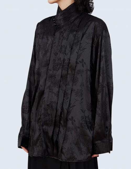 Jacquard Satin Pleated Shirt