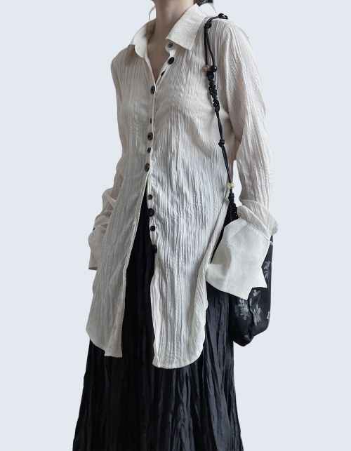 Unbalanced Button Pleated Long Shirt